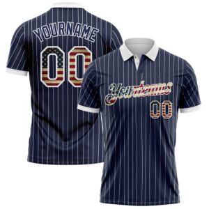 Custom Navy White Pinstripe-Vintage USA Flag Performance Polo Shirt
