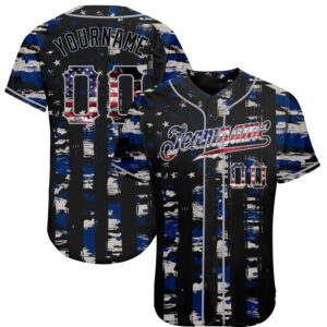 Custom Black USA Flag-Gray Distressed Grunge Patriotic Raglan Sleeves Authentic Baseball Jersey